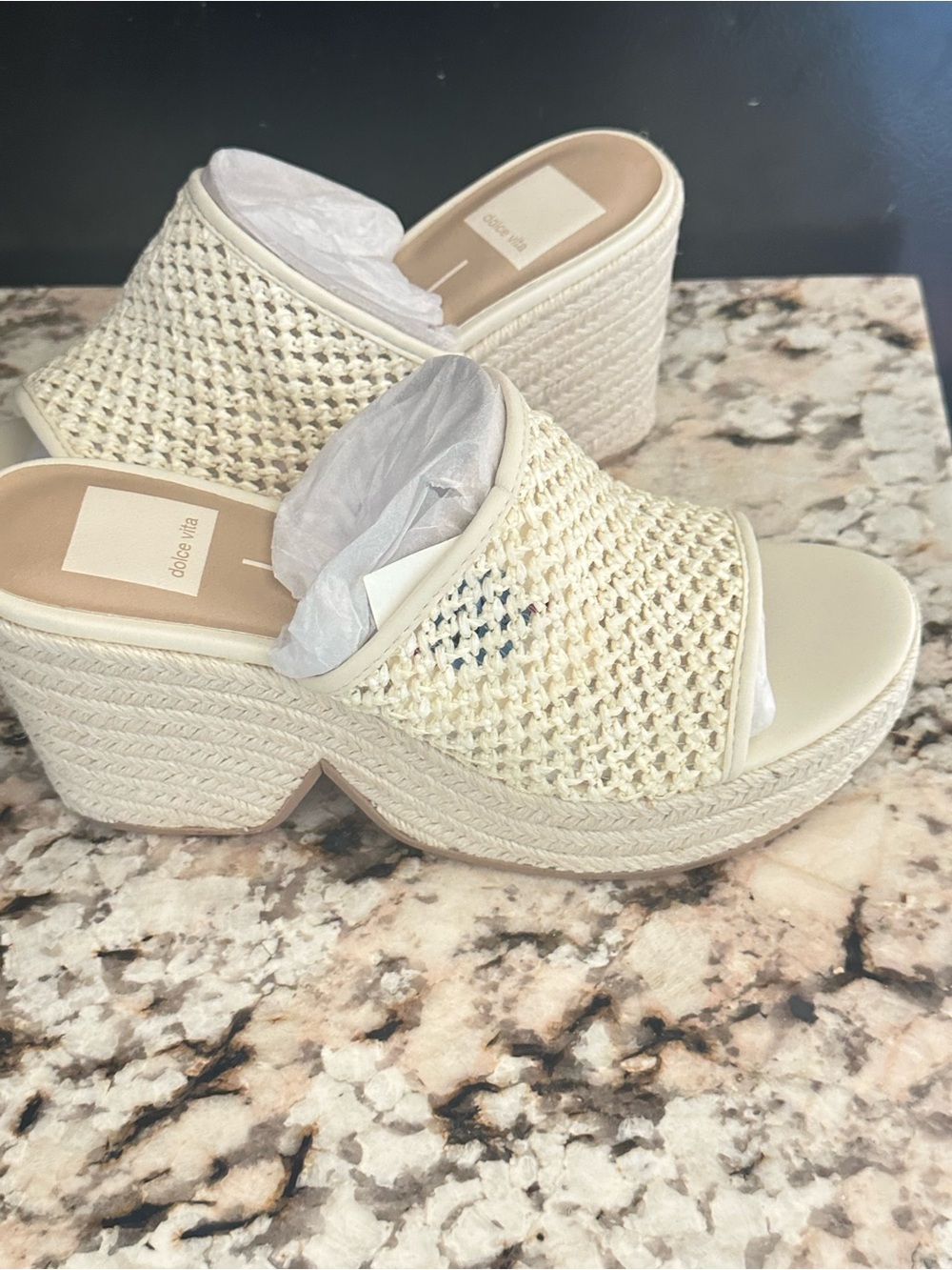 Dolce Vita Ivory Woven Espadrille Platform Wedge Slides
